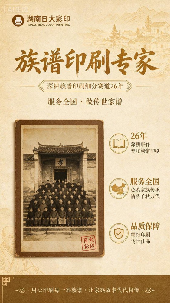 湖南日大彩印深耕族谱印刷细分赛道26年—服务全国做传世家谱